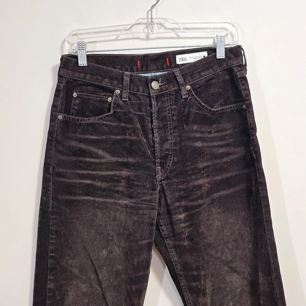 Zara Chocolate Brown Black Straight-Leg Velvet Pants - Picture 2 of 8